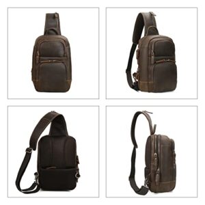 Hespary Vintage Full Grain Leather Sling Bag Men’s Travel/Hiking Chest Daypack