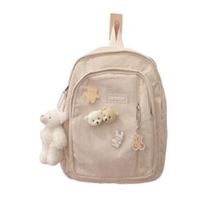 meganjdesigns waiwaius corduroy backpacks lightweight with cute bear pendant, school bookbag for girls, casual daypack laptop backpack (c-khaki corduroy backpack)