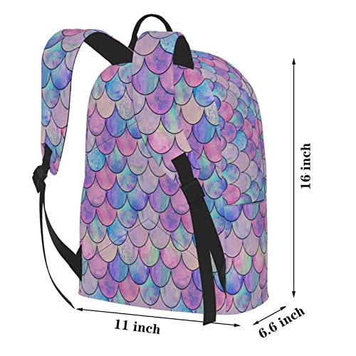 Delerain 16 Inch Backpack Mermaid Scales Laptop Backpack School Bookbag Travel Shoulder Bag Casual Daypack