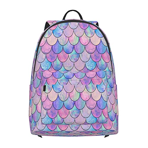 Delerain 16 Inch Backpack Mermaid Scales Laptop Backpack School Bookbag Travel Shoulder Bag Casual Daypack