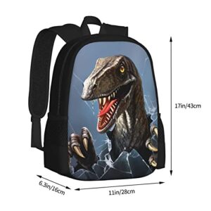 UIACOM Dinosaur School Backpack Cool Dinosaur Breaking Glass Bookbag for Teens Kids Boys Girls, Large 17 inch Elementary Junior High University School Bag, Water Resistant Casual Travel Daypack