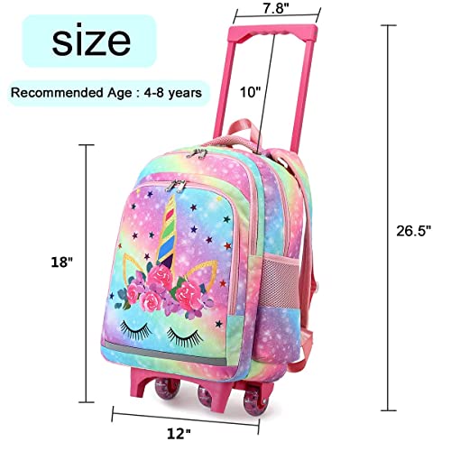 CAMTOP 18 Inch Rolling Backpack Girls Travel Roller Bag with Wheels Kids School Bags Wheeled Luggage Backpack (Galaxy-Rainbow)