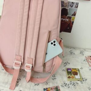 HeiBao Kawaii Backpack for Teen Girls Aesthetic Student Bookbags with Cute Accessories cow decoration nylon waterproof