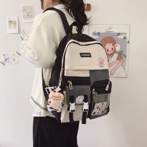 HeiBao Kawaii Backpack for Teen Girls Aesthetic Student Bookbags with Cute Accessories cow decoration nylon waterproof