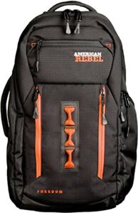 concealed backpack holster for men and women, american rebel large freedom concealed carry backpack (black/orange trim, large)