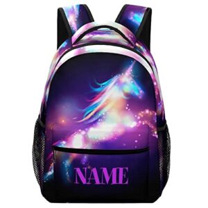 custom galaxy purple unicorn backpack for kids boys girls, children personalized backpack with name text customized daypack schoolbag for student bookbag