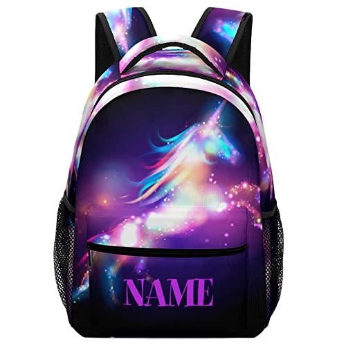 Custom Galaxy Purple Unicorn Backpack for Kids Boys Girls, Children Personalized Backpack with Name Text Customized Daypack Schoolbag for Student Bookbag