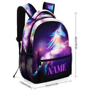 Custom Galaxy Purple Unicorn Backpack for Kids Boys Girls, Children Personalized Backpack with Name Text Customized Daypack Schoolbag for Student Bookbag