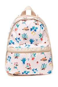 lesportsac comfy cats basic backpack/rucksack, style 7812/color f645 colorful playful cozy kittens and cats amid floral designs, light pink iridescent sheen bag