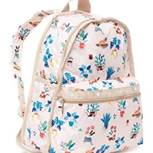 LeSportsac Comfy Cats Basic Backpack/Rucksack, Style 7812/Color F645 Colorful Playful Cozy Kittens and Cats Amid Floral Designs, Light Pink Iridescent Sheen Bag