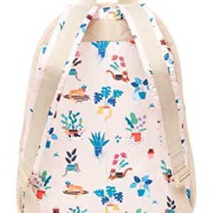 LeSportsac Comfy Cats Basic Backpack/Rucksack, Style 7812/Color F645 Colorful Playful Cozy Kittens and Cats Amid Floral Designs, Light Pink Iridescent Sheen Bag