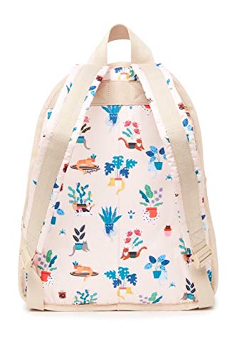 LeSportsac Comfy Cats Basic Backpack/Rucksack, Style 7812/Color F645 Colorful Playful Cozy Kittens and Cats Amid Floral Designs, Light Pink Iridescent Sheen Bag