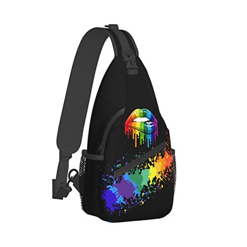 ZREXUO Rainbow LGBT Print Chest Bags Crossbody Sling Backpack Travel Hiking Daypack Crossbody Shoulder Bag For Men Women