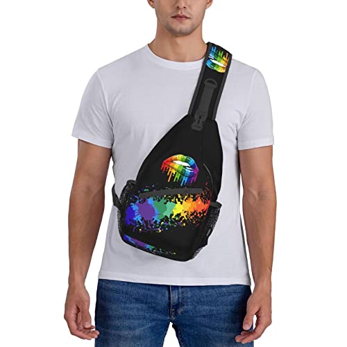 ZREXUO Rainbow LGBT Print Chest Bags Crossbody Sling Backpack Travel Hiking Daypack Crossbody Shoulder Bag For Men Women