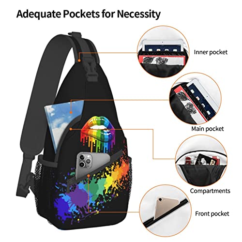 ZREXUO Rainbow LGBT Print Chest Bags Crossbody Sling Backpack Travel Hiking Daypack Crossbody Shoulder Bag For Men Women