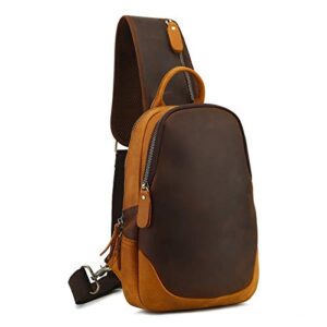 leathario men’s leather sling bag vintage genuine leather chest bag large shoulder crossbody bag for works casual travel
