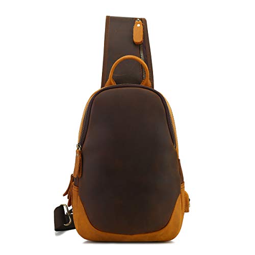 Leathario Men's Leather Sling Bag Vintage Genuine Leather Chest Bag Large Shoulder Crossbody Bag For Works Casual Travel