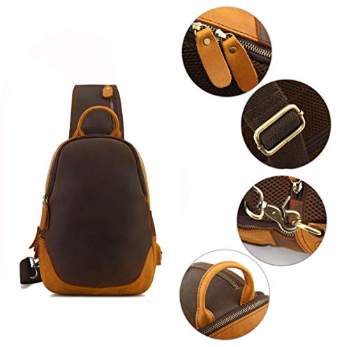 Leathario Men's Leather Sling Bag Vintage Genuine Leather Chest Bag Large Shoulder Crossbody Bag For Works Casual Travel