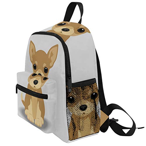 Dog Pattern Backpacks for Kids Girls Boys Chihuahua Puppy Preschool Toddler Bookbag with Chest Strap Mini Elementary Kindergarten School Bags