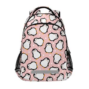 jiponi pink penguin and polka dot backpack for girls boys school kids bookbag travel laptop backpack purse daypack with chest strap