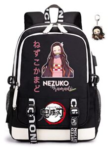 xixisa 17 inch nezuko backpack with usb charging port, anime book bag nezuko canvas laptop backpack for school travel (kamado nezuko)
