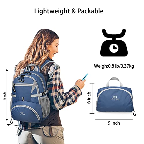 Hiking Backpack for Women & Men, Waterproof Foldable Nylon Camping Backpack, Lightweight Multi Compartment Travel Daypack for Outdoor Cycling/Climbing (Deep Blue）