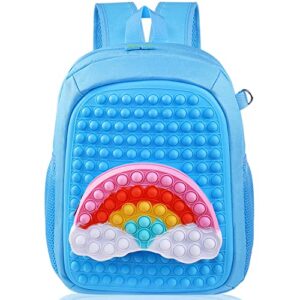 ejoich pop on it backpack for girls boys, fidget backpack, rainbow pop shoulder bag fidget toys adjustable shoulder strap (blue)