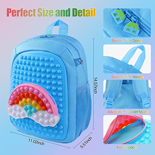 Ejoich Pop On It Backpack for Girls Boys, Fidget Backpack, Rainbow Pop Shoulder Bag Fidget Toys Adjustable Shoulder Strap (Blue)