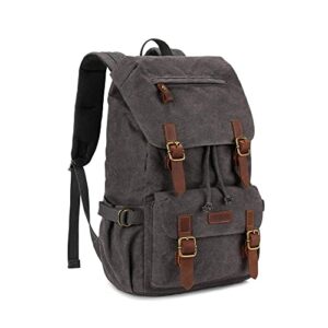 kattee men’s canvas leather hiking backpack travel rucksack school bag