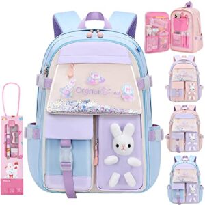 bunny backpack, bad bunny backpack for girls, cute large capacity waterproof kawaii backpack for school (blue, large)