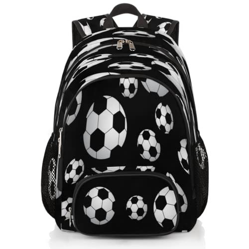 Pardick Black White Soccer School Backpacks for Girls Boys Teens Students - Stylish College Schoolbag Book Bag - Water Resistant Travel Backpacks for Women Men