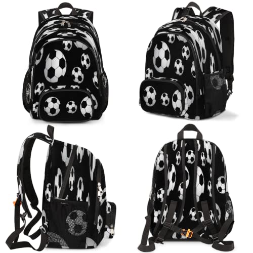 Pardick Black White Soccer School Backpacks for Girls Boys Teens Students - Stylish College Schoolbag Book Bag - Water Resistant Travel Backpacks for Women Men