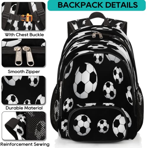 Pardick Black White Soccer School Backpacks for Girls Boys Teens Students - Stylish College Schoolbag Book Bag - Water Resistant Travel Backpacks for Women Men