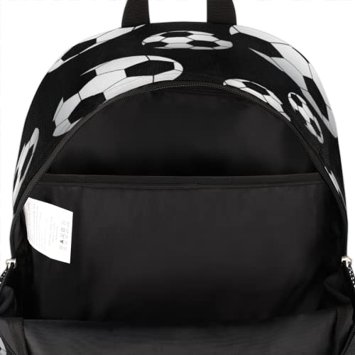 Pardick Black White Soccer School Backpacks for Girls Boys Teens Students - Stylish College Schoolbag Book Bag - Water Resistant Travel Backpacks for Women Men