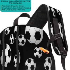 Pardick Black White Soccer School Backpacks for Girls Boys Teens Students - Stylish College Schoolbag Book Bag - Water Resistant Travel Backpacks for Women Men