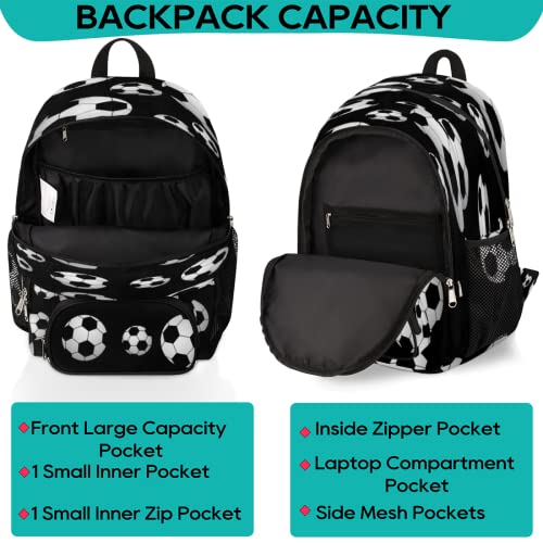 Pardick Black White Soccer School Backpacks for Girls Boys Teens Students - Stylish College Schoolbag Book Bag - Water Resistant Travel Backpacks for Women Men