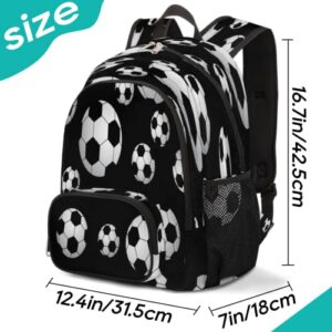 Pardick Black White Soccer School Backpacks for Girls Boys Teens Students - Stylish College Schoolbag Book Bag - Water Resistant Travel Backpacks for Women Men