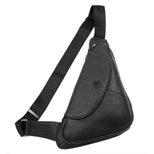 vidlea basic black leather sling bag crossbody chest pack shoulder daypack (black)