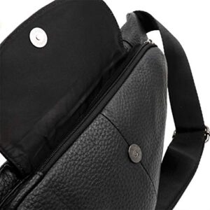 Vidlea Basic Black Leather Sling Bag Crossbody Chest Pack Shoulder Daypack (Black)