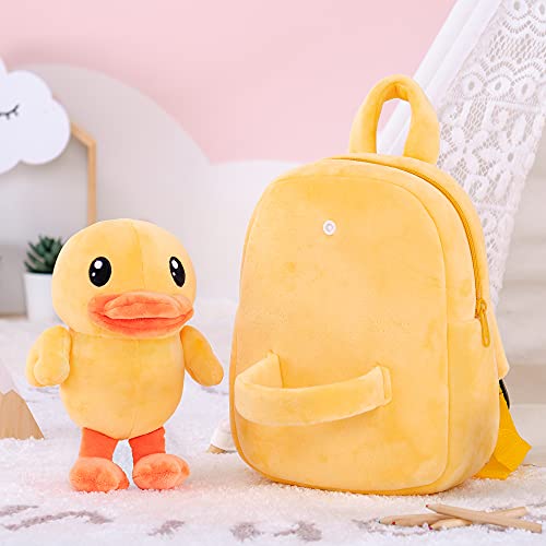 Gloveleya Girls Backpack Kids Backpack for Girls Gifts with Plush Duck Toy Yellow 9 Inches…