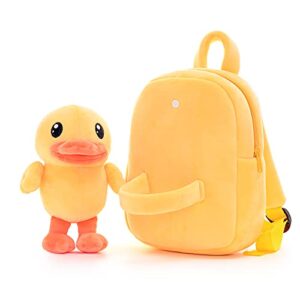 Gloveleya Girls Backpack Kids Backpack for Girls Gifts with Plush Duck Toy Yellow 9 Inches…