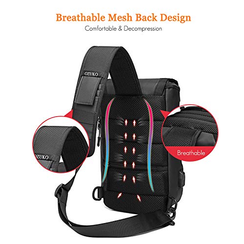 FLO-MOTOR Anti-Theft Sling Chest Bag with USB Large Shoulder Crossbody Backpack