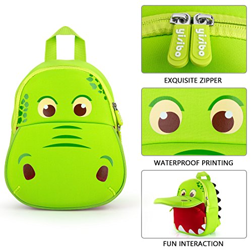 yisibo Dinosaur Backpack Toddler Backpack for Boys Girls Waterproof Preschool Travel Kids Bookbag Backpack for 2-7 Years(Green)