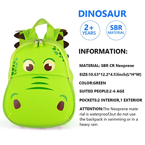 yisibo Dinosaur Backpack Toddler Backpack for Boys Girls Waterproof Preschool Travel Kids Bookbag Backpack for 2-7 Years(Green)