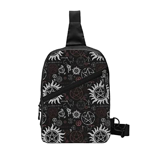 NHGFVT Small Crossbody Sling Backpack Anti Theft Backpack For Traveling Chest Supernatural Symbols Black Shoulder Bag For Men Women