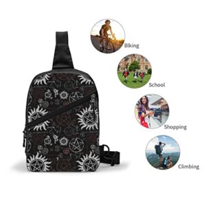 NHGFVT Small Crossbody Sling Backpack Anti Theft Backpack For Traveling Chest Supernatural Symbols Black Shoulder Bag For Men Women