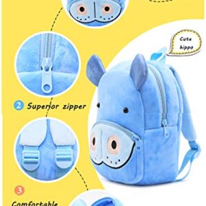 Toddler Backpack Zoo Plush Mini Daypack Animal Cartoon Travel Bag for Baby Girl Boy (Blue（Hippo）)