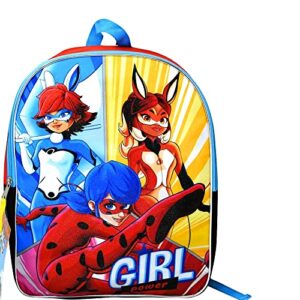 miraculous ladybug backpack – girls bag with 1 big compartment with cartoon print of rena rouge and dragon rider – 2 layer yellow blue