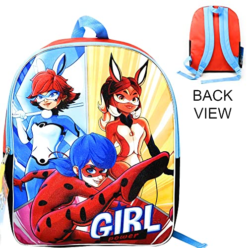 Miraculous Ladybug Backpack – Girls Bag with 1 Big Compartment with Cartoon Print of Rena Rouge and Dragon Rider – 2 Layer Yellow Blue