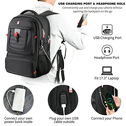 Laptop Backpack for Men Women, College School Business Work 17.3 Inch Computer Backpack Travel Bookbag with USB Charging Port, Waterproof Large Durable Carry-On Backpack (with Golf Cooler Bag）